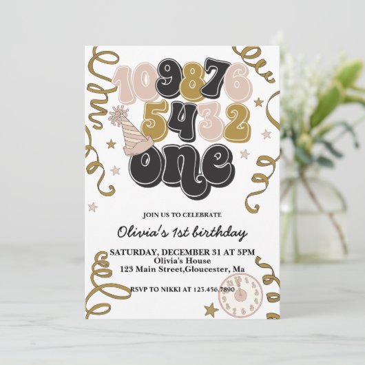 Silvester Countdown Erster Geburtstag Einladung (Stehend Vorderseite)