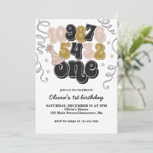 Silvester Countdown Erster Geburtstag Einladung (Stehend Vorderseite)