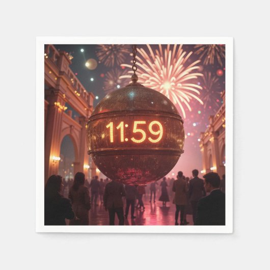 Silvester Countdown-Uhr mit Feuerwerk Serviette (Vorderseite)