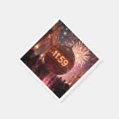 Silvester Countdown-Uhr mit Feuerwerk Serviette (Ecke)