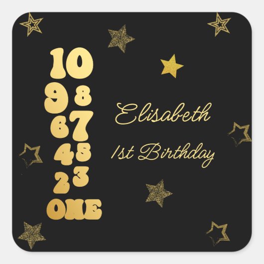 Silvester Countdown zum ersten Geburtstag Quadratischer Aufkleber (Vorderseite)