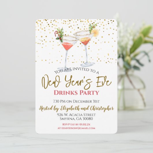 Silvester Drinks Party Einladung (Stehend Vorderseite)