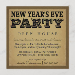 Silvester-Einladungen - Vintager Holzschnitt Einladung