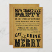 Silvester-Einladungs-Vintage Beschriftung Einladung (Vorne/Hinten)
