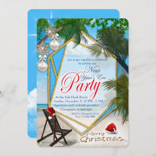 Silvester Eve Beach Party Einladung (Vorne/Hinten)