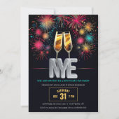 Silvester farbenfrohe Feuerwerke Champagner Einladung (Vorderseite)