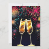 Silvester farbenfrohe Feuerwerke Champagner Einladung (Rückseite)