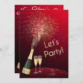 Silvester Feuerwerke Lasst uns Party Einladung 2 (Vorne/Hinten)