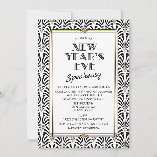 Silvester Gatsby Art Deco Einladung (Vorderseite)