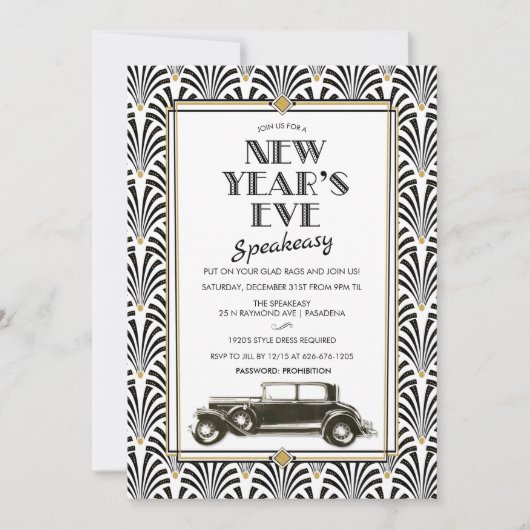 Silvester Gatsby Art Deco Einladung (Vorderseite)