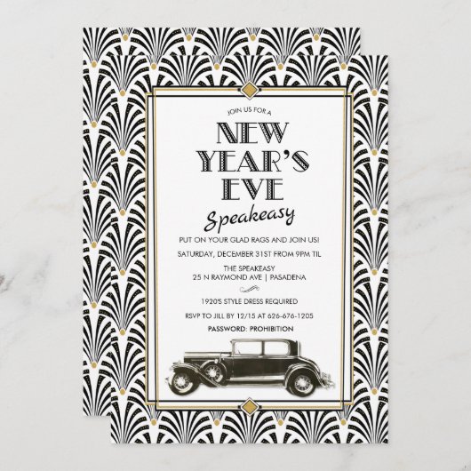 Silvester Gatsby Art Deco Einladung (Vorne/Hinten)