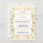 Silvester Gatsby Party White Gold Fan aus den 20er Einladung (Vorderseite)