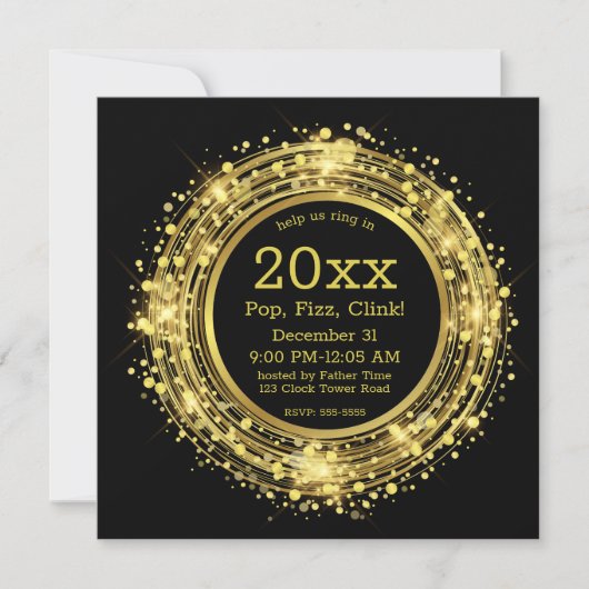 Silvester Glitzer Confetti Einladung (Vorderseite)