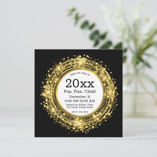 Silvester Glitzer Confetti Einladung (Stehend Vorderseite)