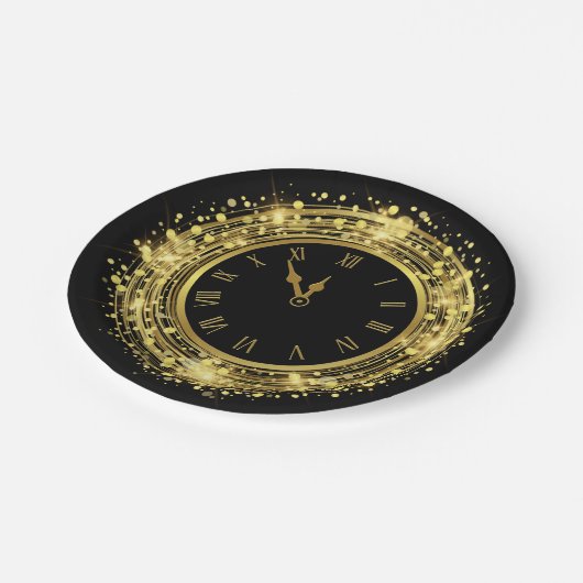 Silvester Glitzer Confetti Pappteller (Schrägansicht)