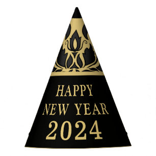 Silvester Gold Black Damask Motif Party Hat Partyhütchen