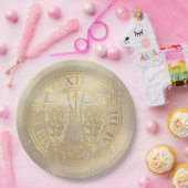 Silvester Gold Champagner Brille auf Uhr Pappteller (Party)