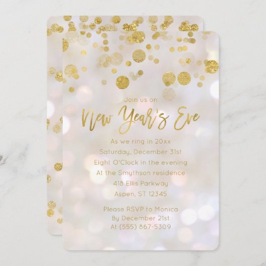 Silvester Gold Iridescent Bokeh Einladung (Vorne/Hinten)