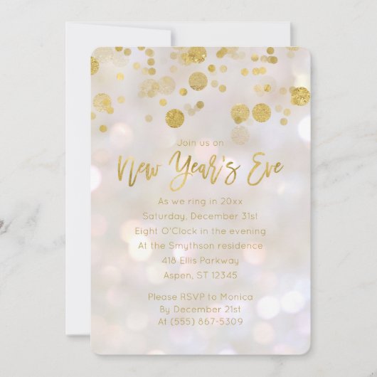 Silvester Gold Iridescent Bokeh Einladung (Vorderseite)