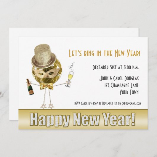 Silvester, Gold-Party-Typ Einladung (Vorne/Hinten)