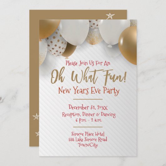 Silvester, Gold und Weiß-Party Einladung (Vorne/Hinten)