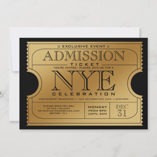Silvester Golden Ticket Party Einladung (Vorderseite)