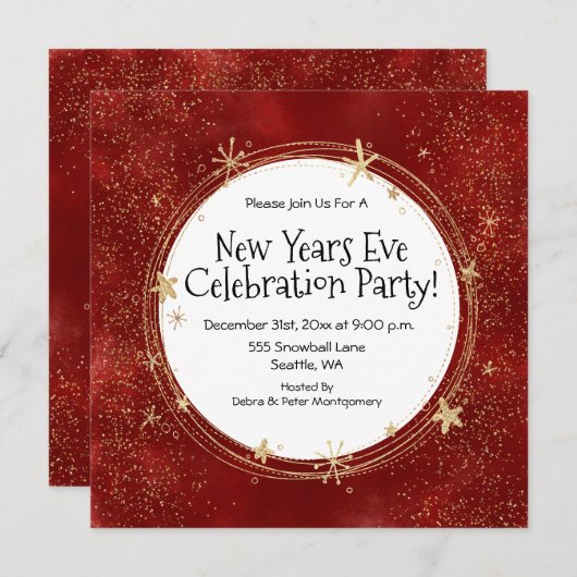 Silvester, Goldstars, Party Einladung (Vorne/Hinten)