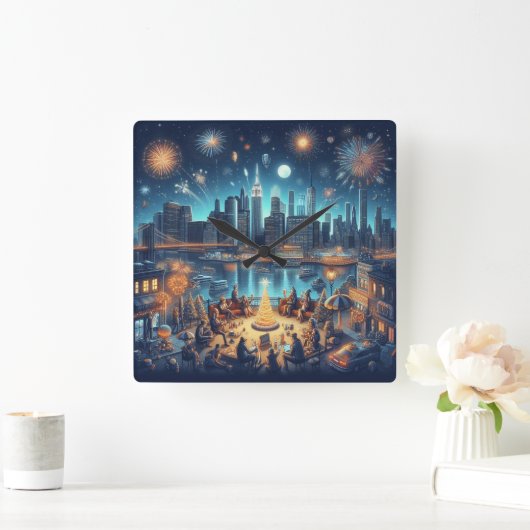 Silvester in New York City Quadratische Wanduhr (Zuhause)