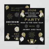 Silvester Karaoke Countdown Einladung (Vorne/Hinten)