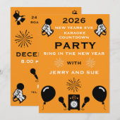 Silvester Karaoke Countdown Einladung (Vorne/Hinten)