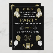 Silvester Karaoke Countdown Einladung (Vorne/Hinten)
