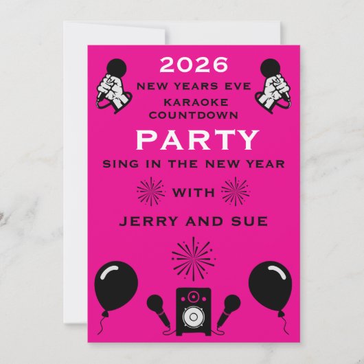Silvester Karaoke Countdown Einladung (Vorderseite)