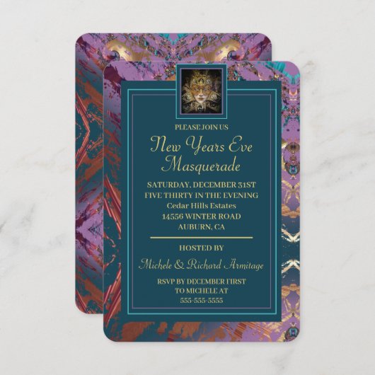 Silvester Masquerade Einladung (Vorne/Hinten)