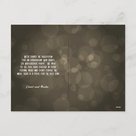 Silvester-Masquerade-Party Feiertagspostkarte (Rückseite)