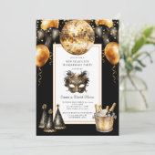 Silvester Masquerade Party Gold Black Glitzer Einladung (Stehend Vorderseite)