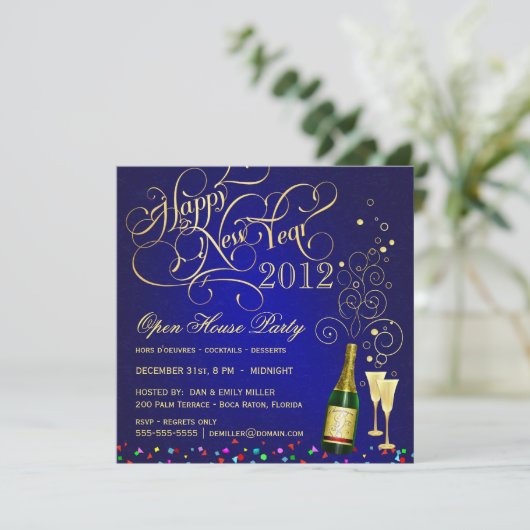 Silvester Open House Party - Midnight Blue Einladung (Stehend Vorderseite)