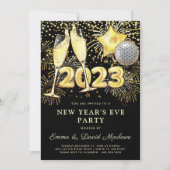 Silvester Party 2023 Gold Glitzer auf Schwarz Einladung (Vorderseite)