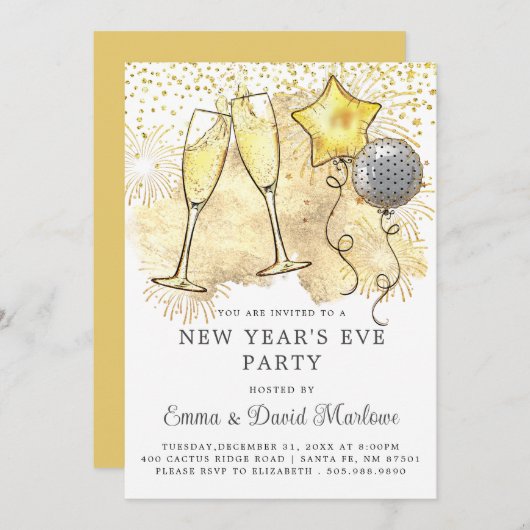 Silvester Party 2024 Champagner-Glitzer Einladung (Vorne/Hinten)