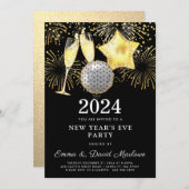 Silvester Party 2024 Gold Glitzer auf Schwarz I Einladung (Vorne/Hinten)
