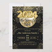Silvester Party 2024 Gold Glitzer Disco Ball Einladung (Vorderseite)