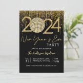 Silvester Party 2024 Gold Glitzer Disco Ball Einladung (Stehend Vorderseite)
