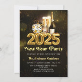Silvester-Party 2025: Black Gold Champagne Einladung (Vorderseite)