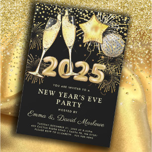 Silvester Party 2025 Gold Black Modern Einladung