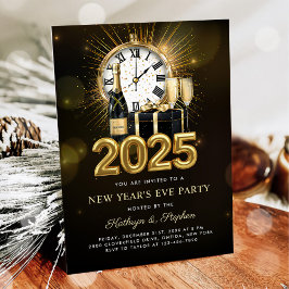 Silvester Party 2025 Gold Champagne Einladung