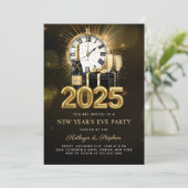 Silvester Party 2025 Gold Champagne Einladung (Stehend Vorderseite)