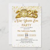 Silvester Party 2025 Gold Glitzer Einladung (Vorderseite)