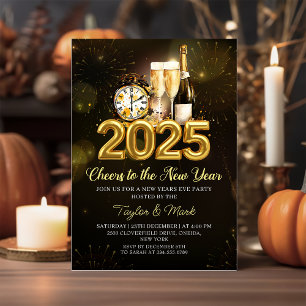 Silvester Party 2025 Schwarzer Champagner Einladung
