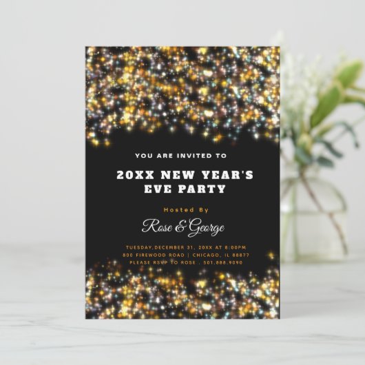 Silvester Party 20XX Gold Glitzer Einladung (Stehend Vorderseite)