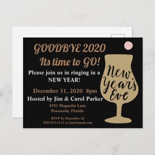 Silvester Party Ankündigungspostkarte (Vorne/Hinten)