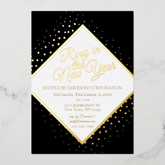 Silvester Party Black and Gold Glitzer Folieneinladung (Vorderseite)